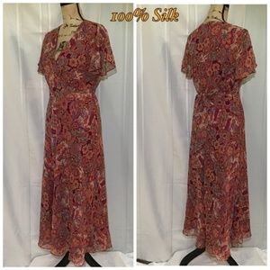COLDWATER CREEK Maxi Red Floral Silk Boho Dress